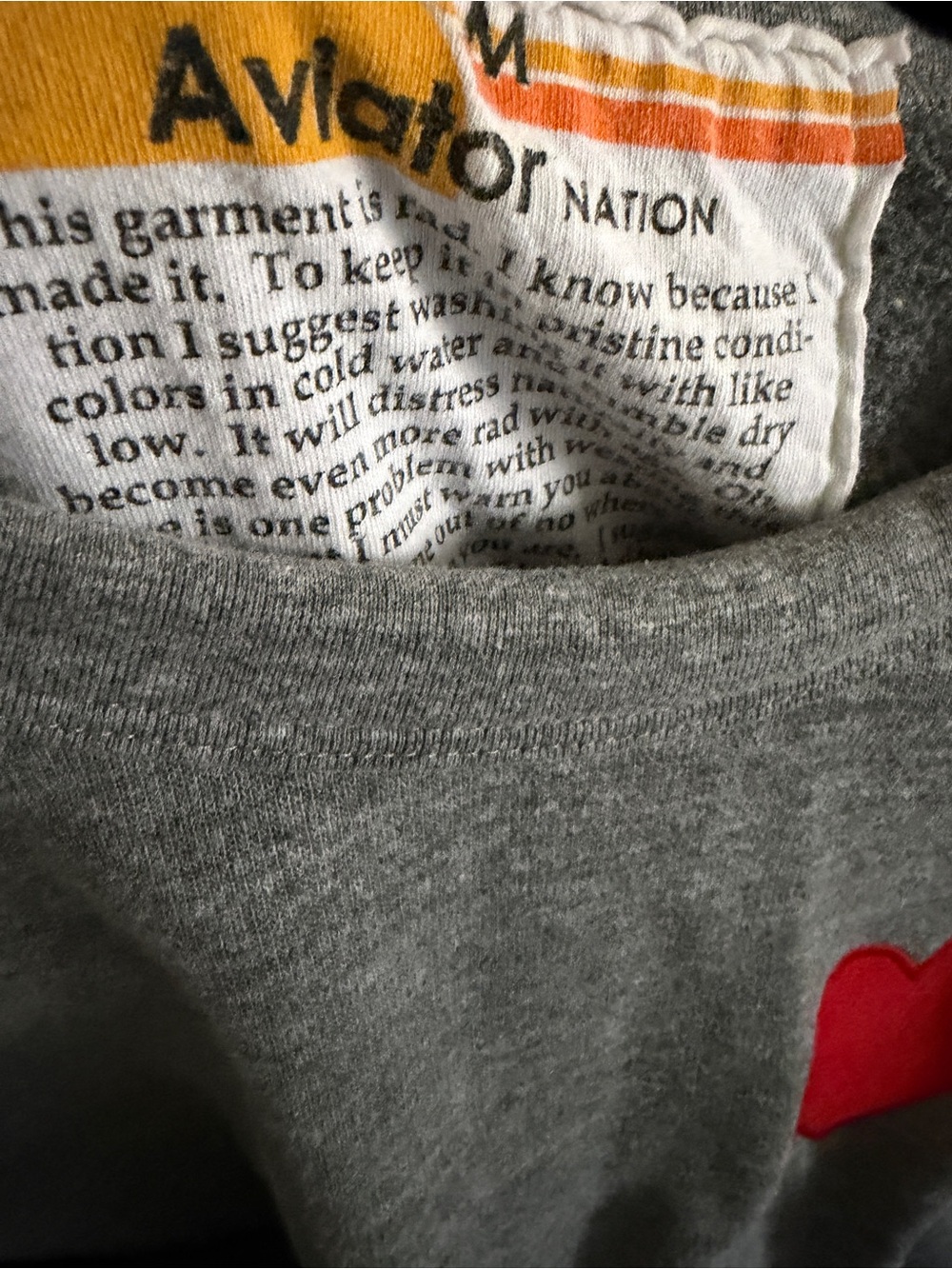 Aviator Nation Heart Stitch Relaxed Crew Sweatshirt Gray Red Heart - Picture 5 of 6
